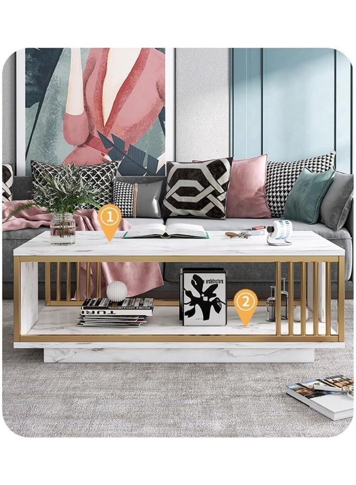 DubaiGallery Stylish Coffee Table with Bottom Storage Shelf, Minimal White Design and Wooden Frame, Contemporary Center Table Perfect for Living Room, Home, Apartment, and Office Use - Image 2